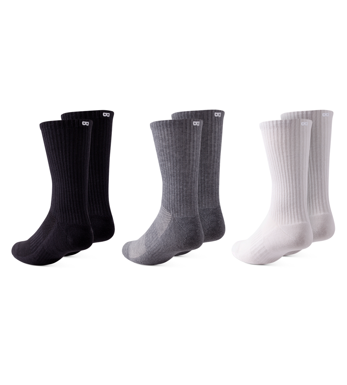 BOWO Cushion Crew Socks, 3-Pack, Neutrals