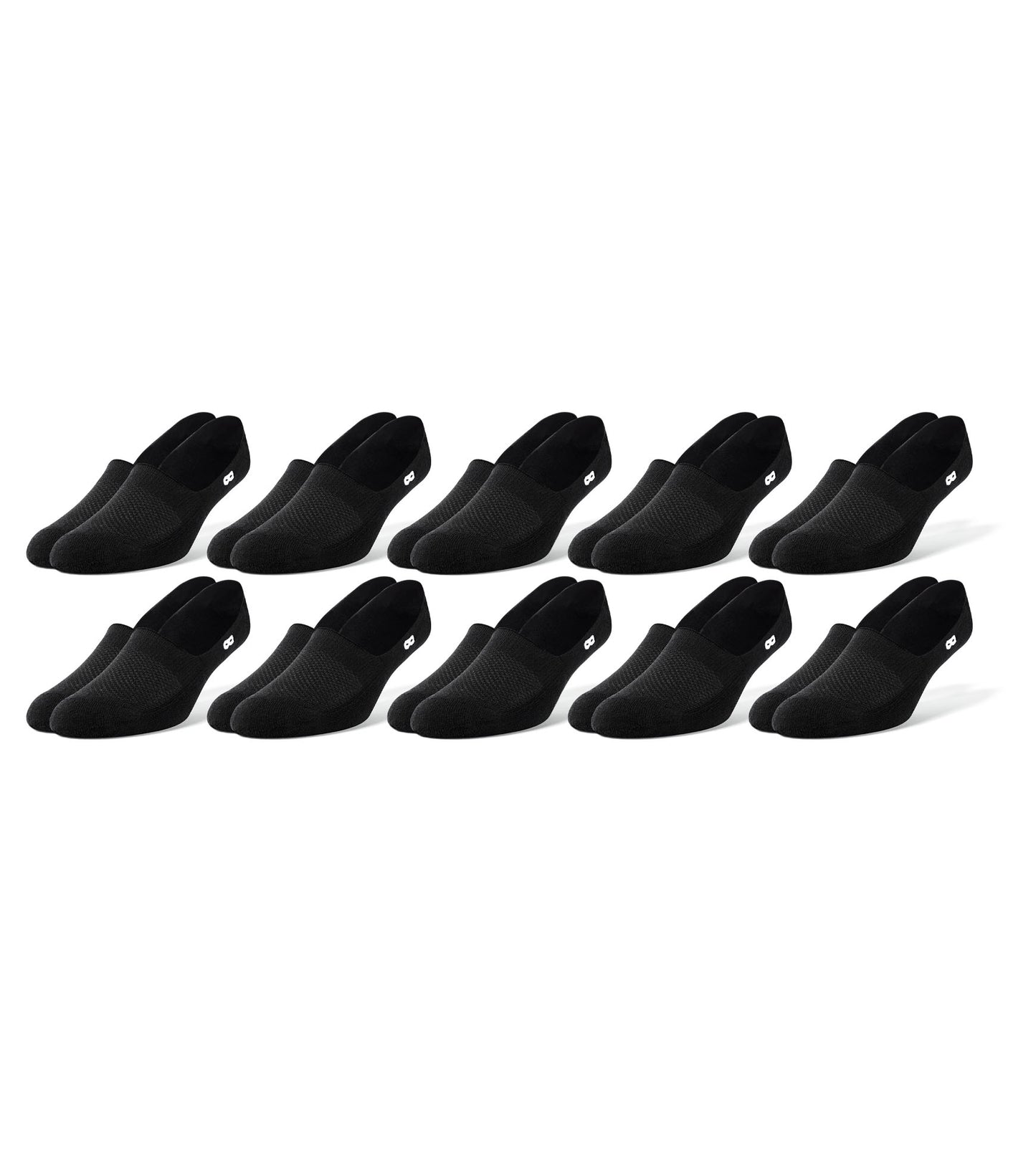 Bowo Cushion No Show Socks 10 Pack containing the colors Black, Dark slate gray, Light Gray, Black, Dim gray, Dark slate gray, Dark Gray, Whitesmoke, Black