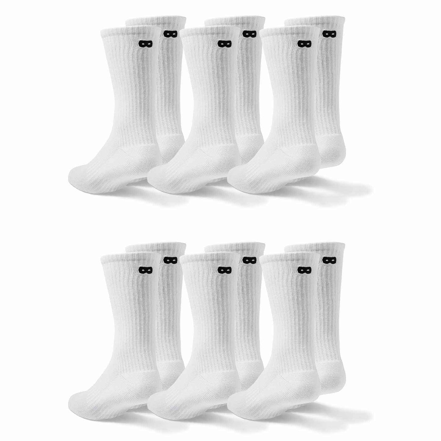 BOWO Cushion Crew Socks, 6-Pack, White