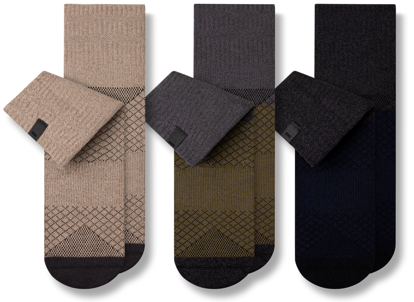 Hustle Cushion Ankle Socks 3 Pack colors contain: Black, Tan, Dark slate gray, Gray, Dim gray, Rosy brown, Black, Dark slate gray, Light Gray