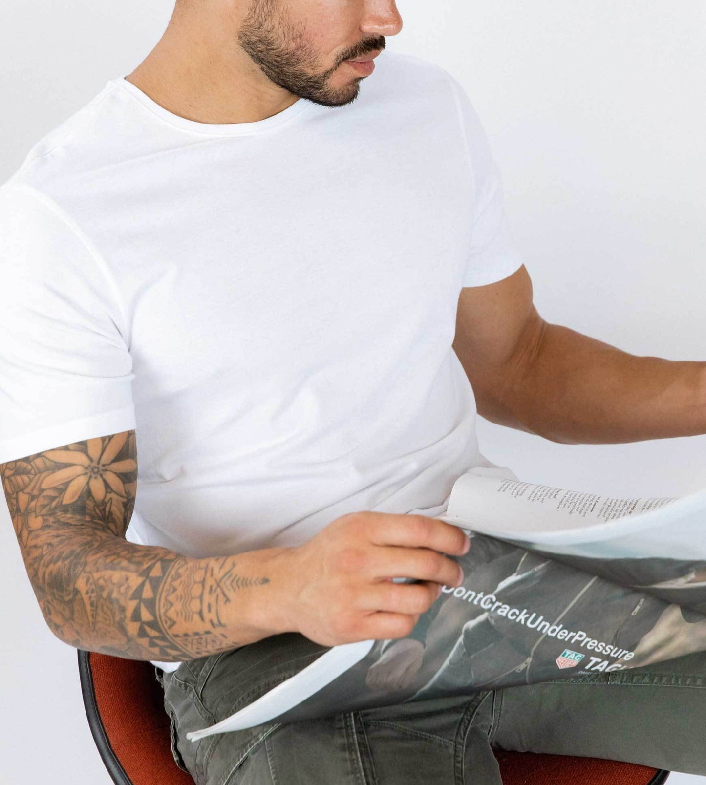The Classic White Mega Soft Crew Neck Tee on model