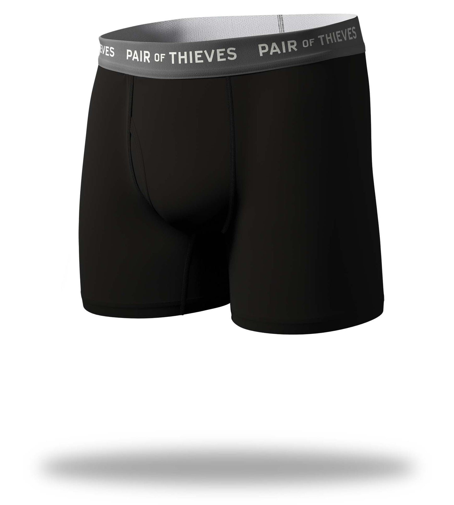 supersoft black boxer brief, black with white logo on gray waistband