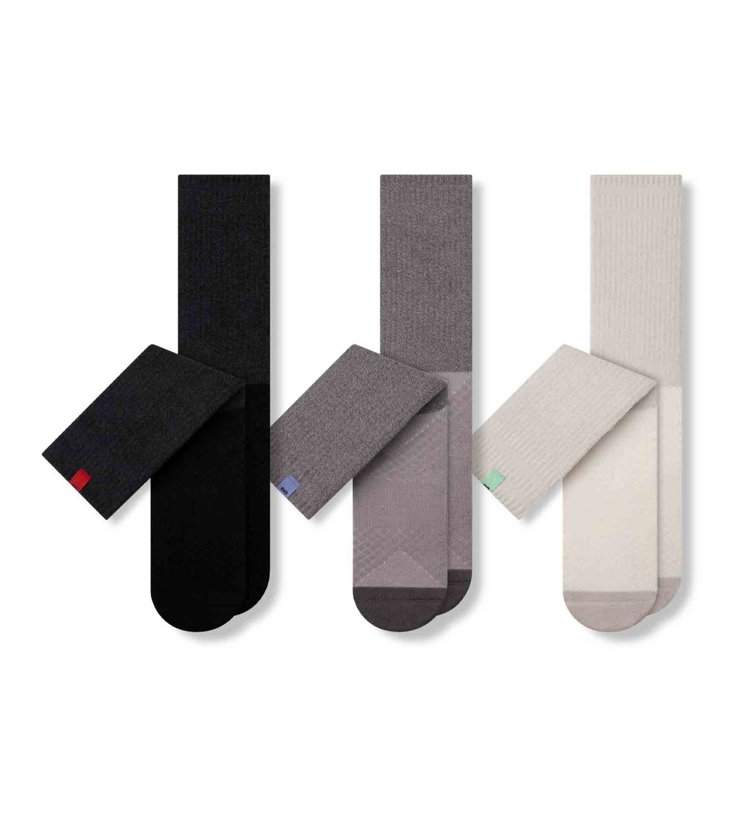 Hustle Cushion Crew Sock Bear Pack (12-pack) containing the colors Black, Dark Gray, Light Gray, Dim gray, Black, Dim gray, Dark slate gray, Silver, Gray
