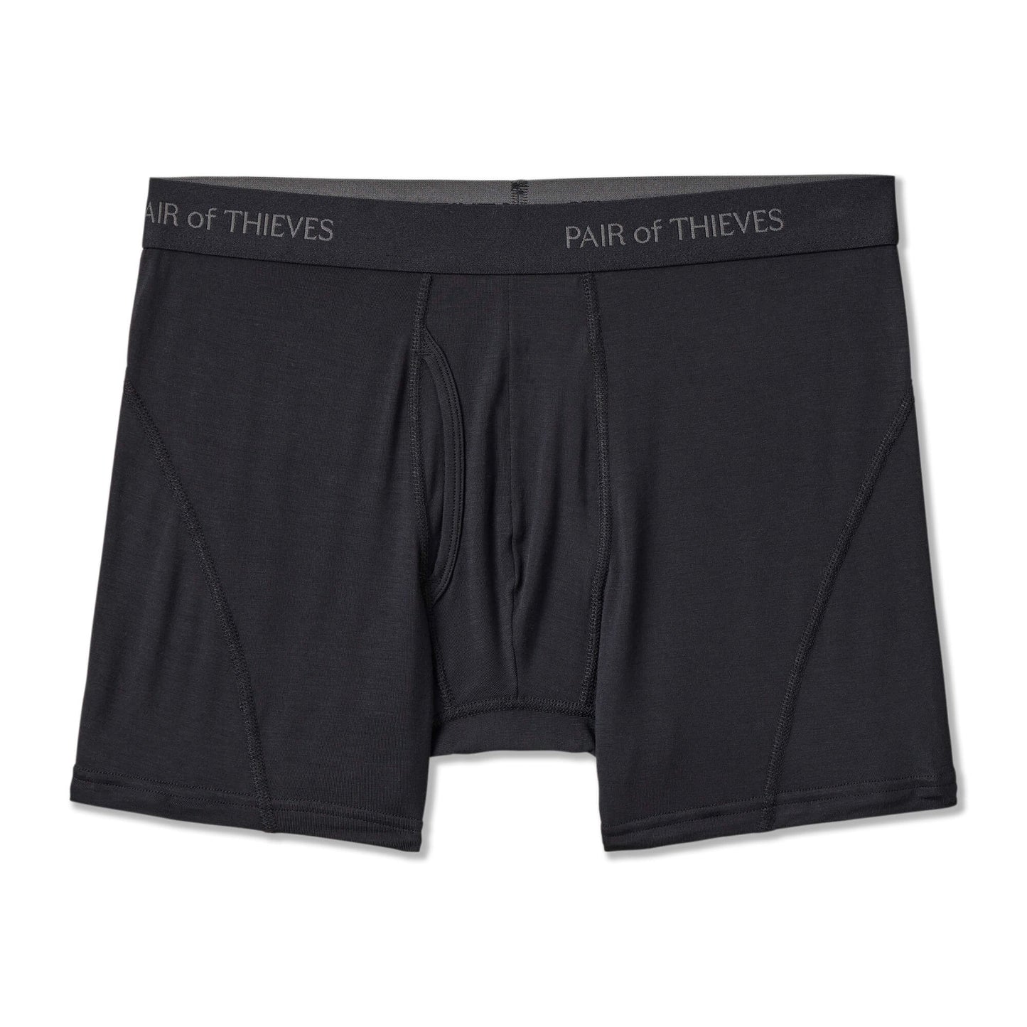 Black boxer briefs with 'Pair of Thieves' branding on a white background
