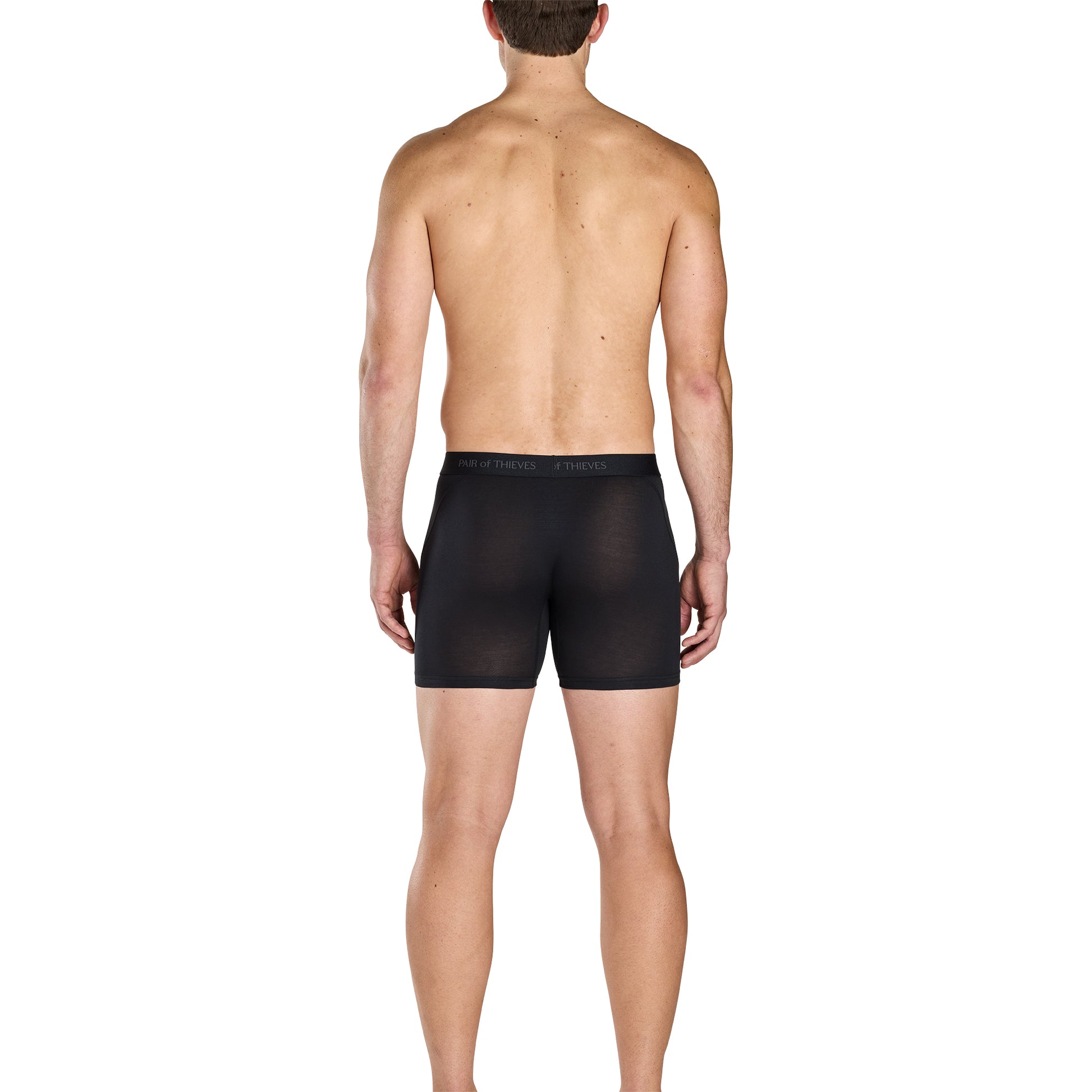Man wearing black boxer briefs on a white background
