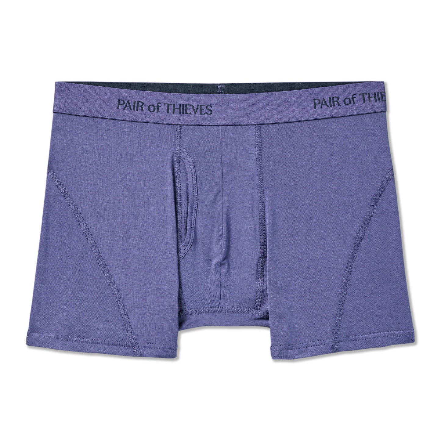 Purple boxer briefs with 'Pair of Thieves' branding on a white background