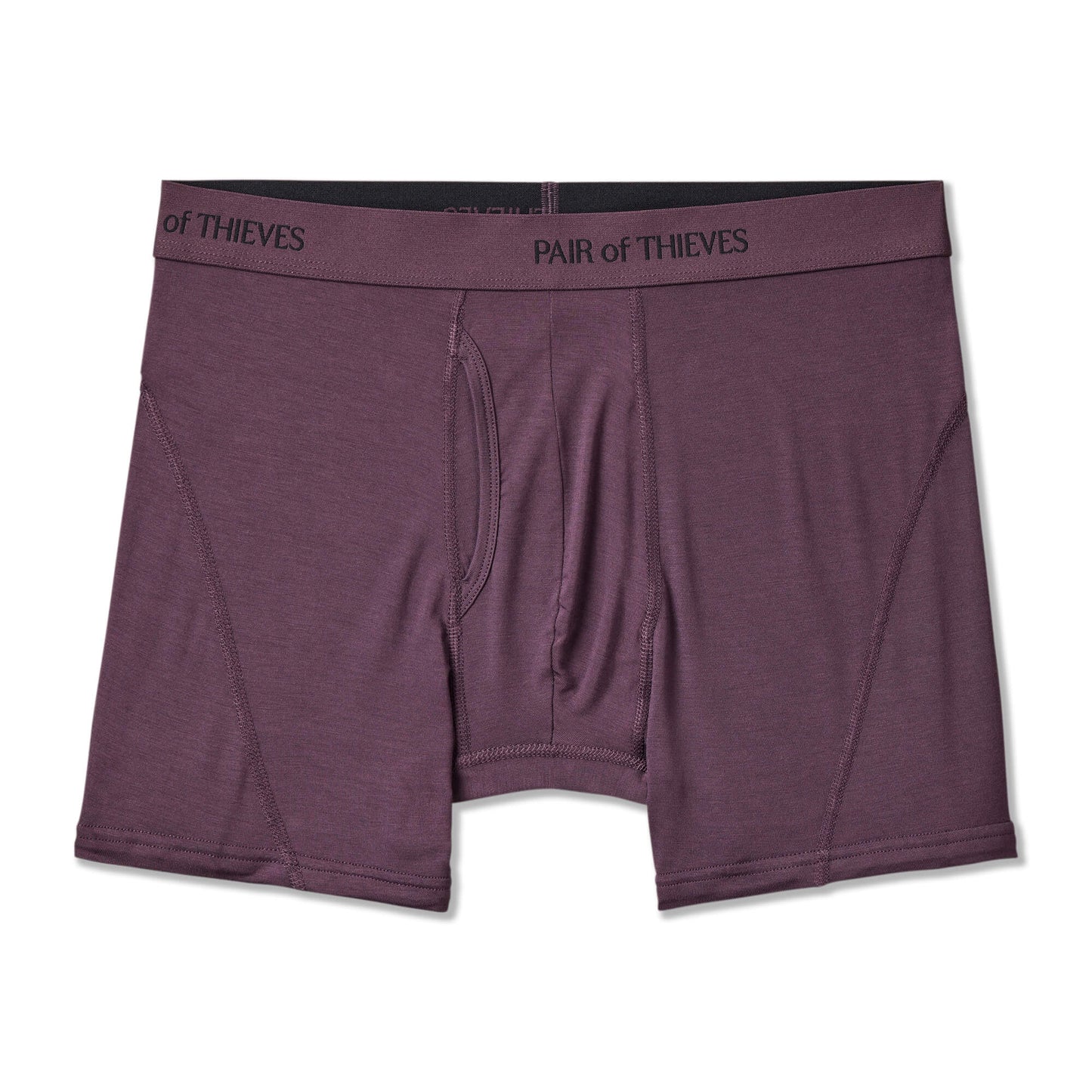 Purple boxer briefs with 'Pair of Thieves' branding on a white background