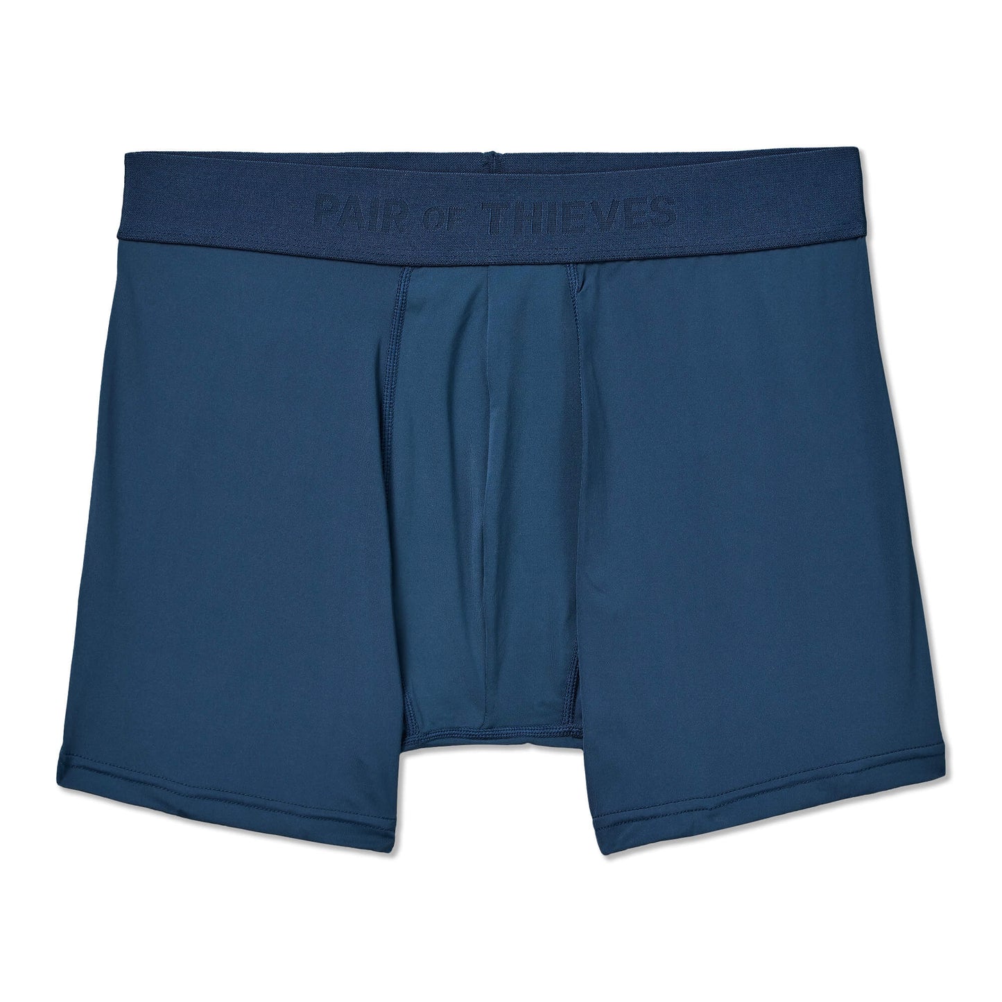 Blue SuperFit Pouch boxer briefs with a brand logo on a white background