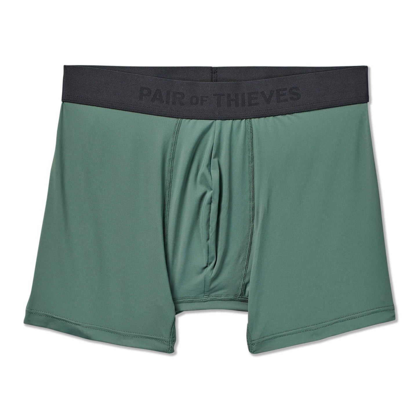 Green SuperFit Pouch boxer briefs with a black waistband on a white background