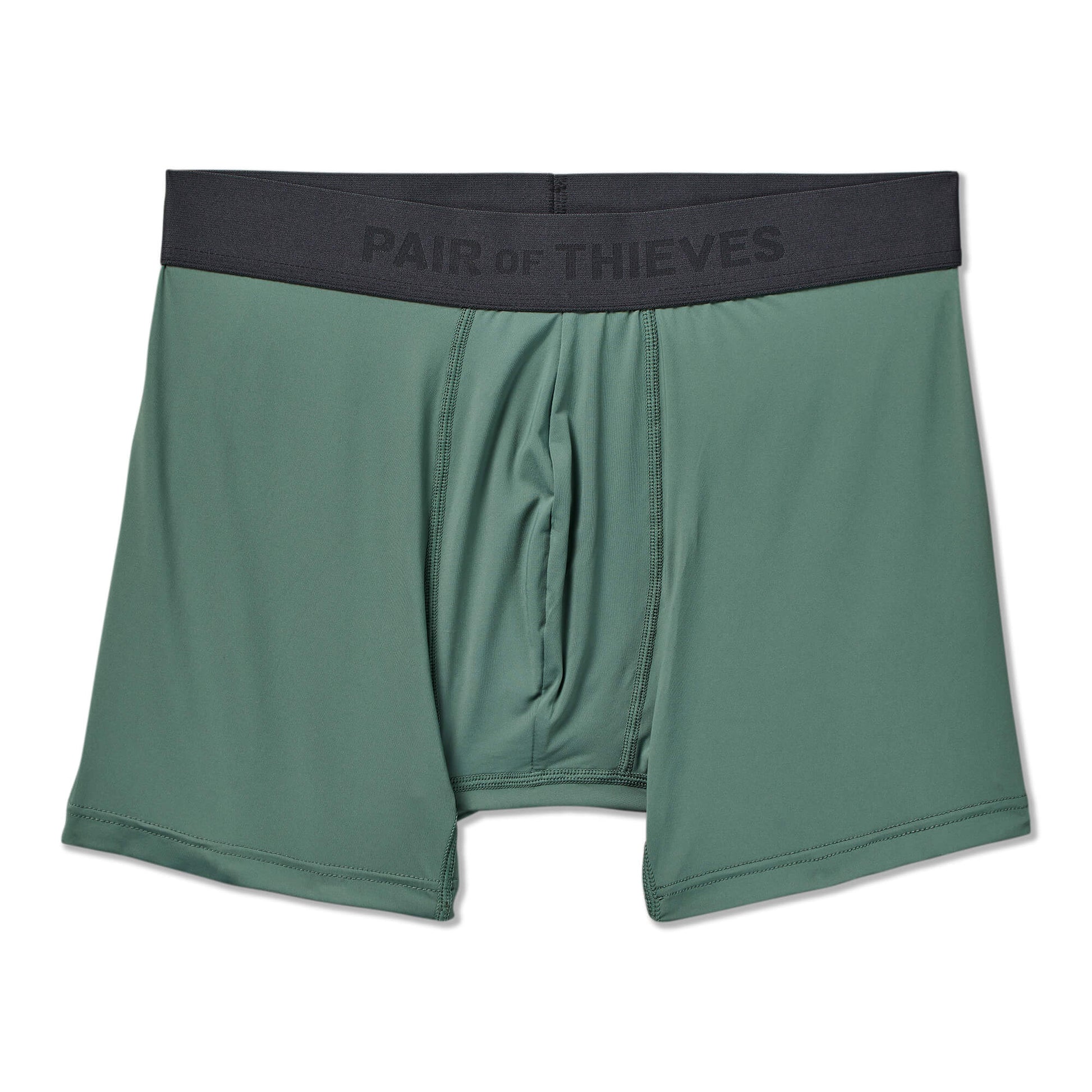 Green SuperFit Pouch boxer briefs with a black waistband on a white background