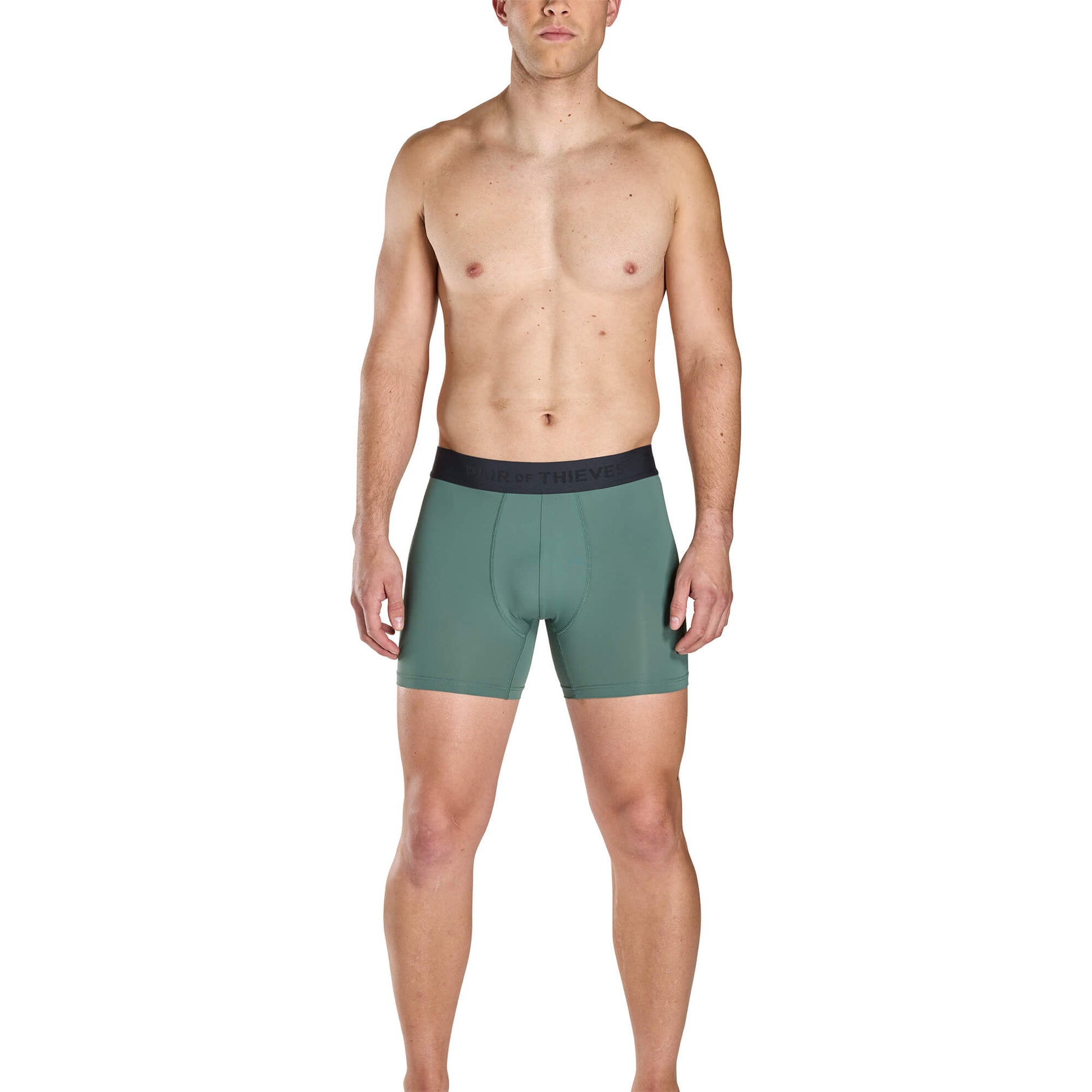 Green SuperFit Pouch boxer briefs with a black waistband on a white background