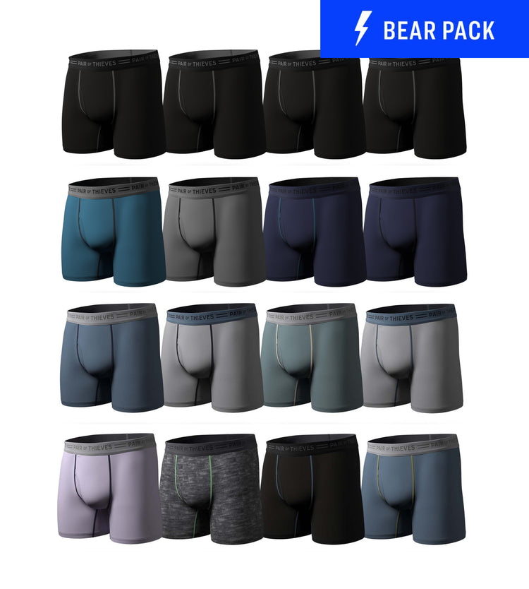 Every Day Kit Boxer Brief Bear Pack (16-pack) containing the colors Dark slate gray, Gray, Blue, Black, Dark slate gray, Dark Gray, Silver, Dim gray, Black