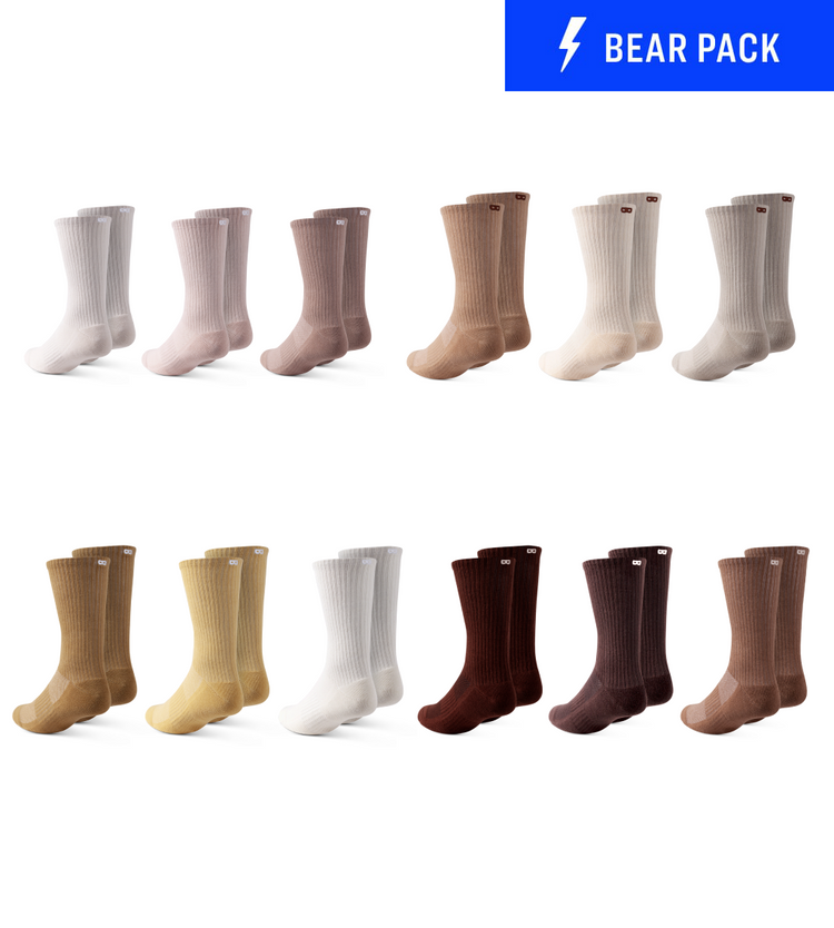 Bowo Neutrals Cushion Crew Socks Bear Pack (12-pack)