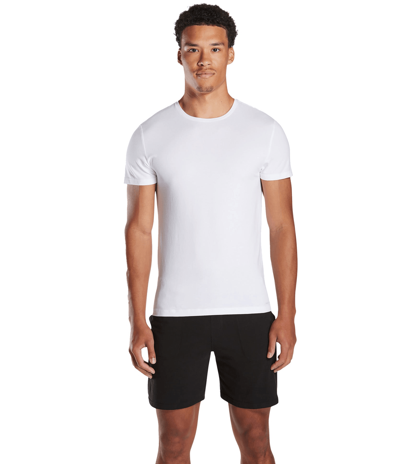Man wearing SuperSoft Crew Neck Undershirt, 2-Pack, White