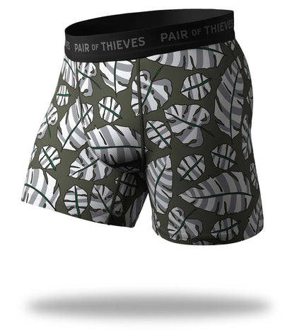 SuperFit Boxer Briefs, grey and white leaves on green