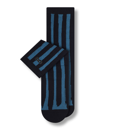 Blue and Black Vertical Stripes Back There Cushion Crew Socks
