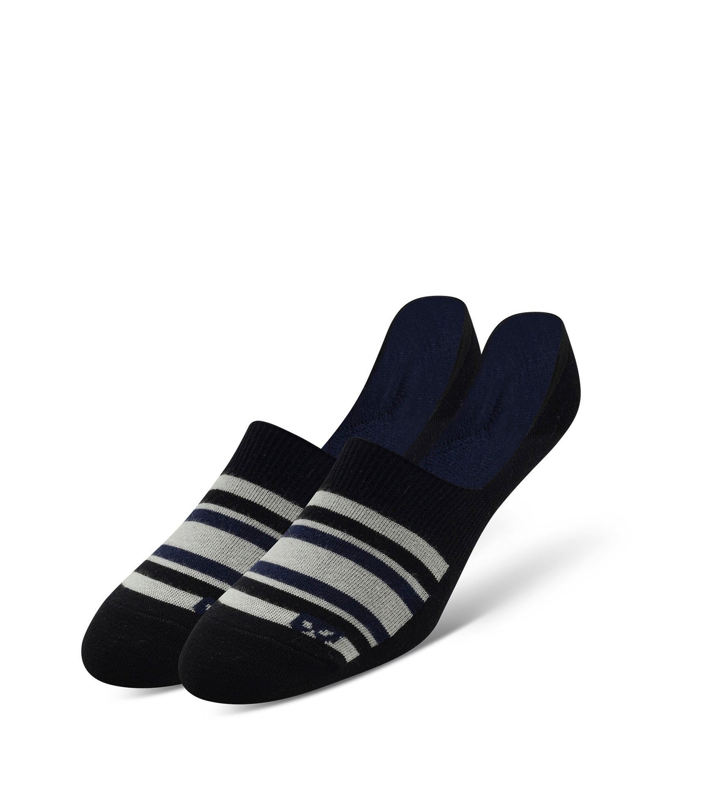 No Show Socks 3 Pack navy and light grey stripes