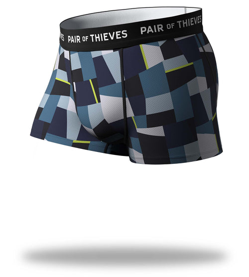 SuperFit Trunks 2 Pack, blue geometric pattern and black