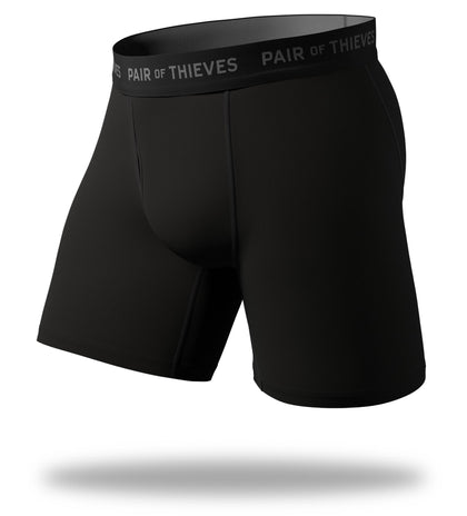 SuperFit Long Boxer Briefs, black with grey logo on black waistband