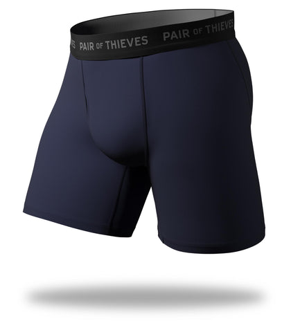 superfit long boxer brief, navy with grey logo on black waistband