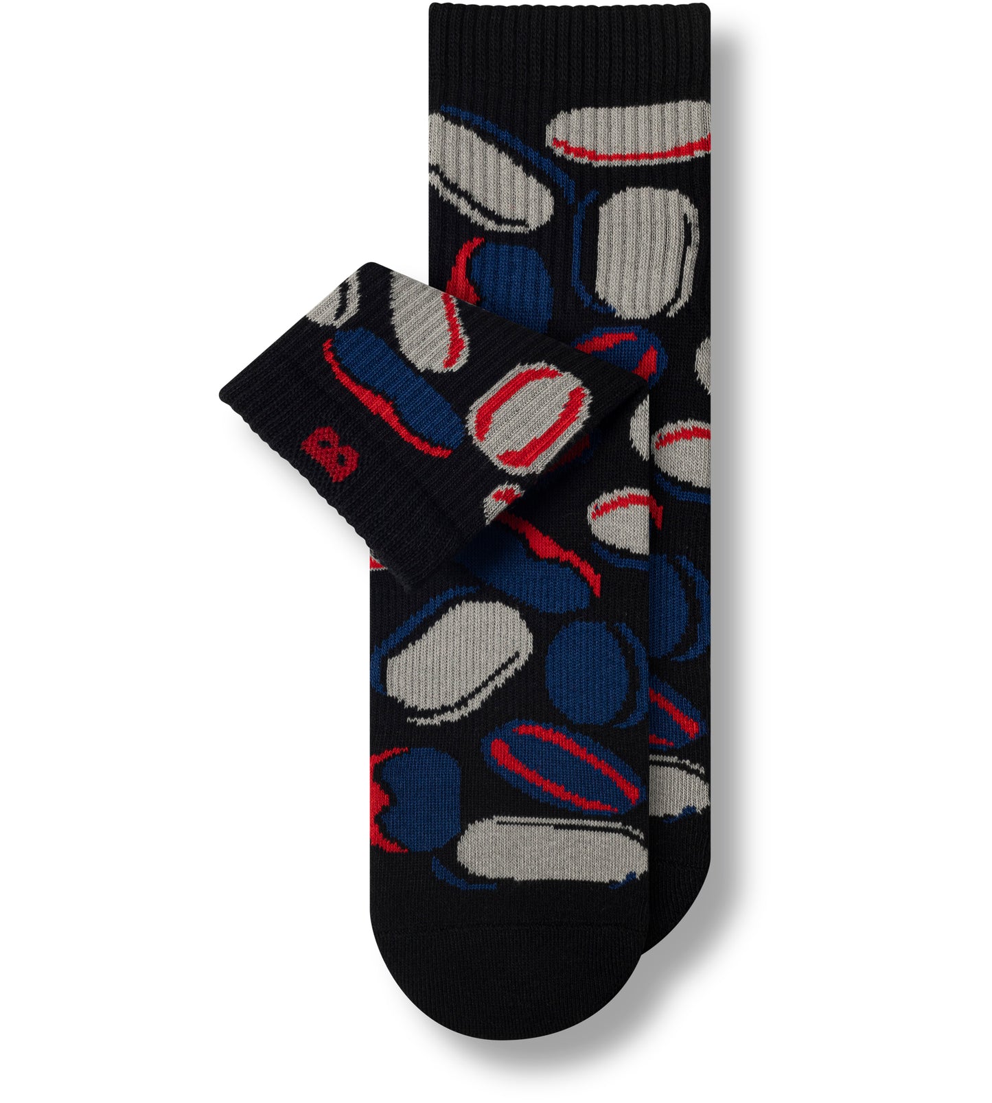Men’s cushion ankle socks black with gray ovals and red lines