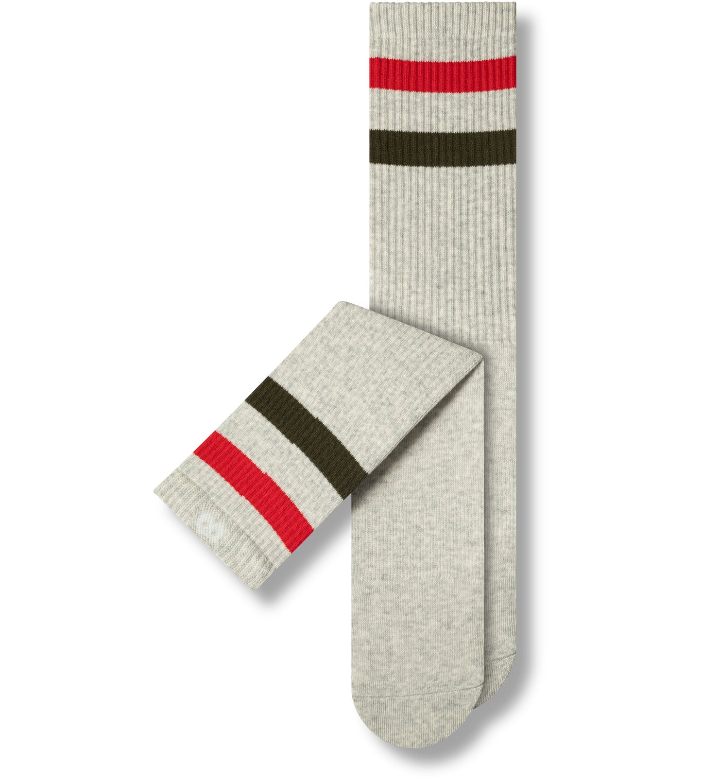 Men’s cushion crew socks cream with red and green stripe