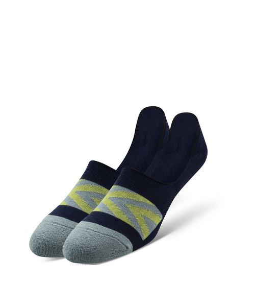 Cushion No Show Socks 3 Pack in navy, light blue and green