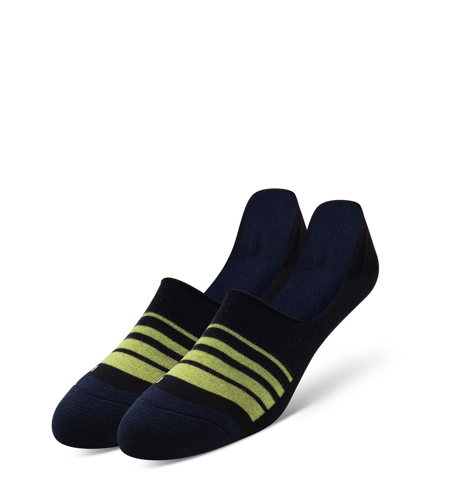 Cushion No Show Socks 3 Pack, green stripes on navy