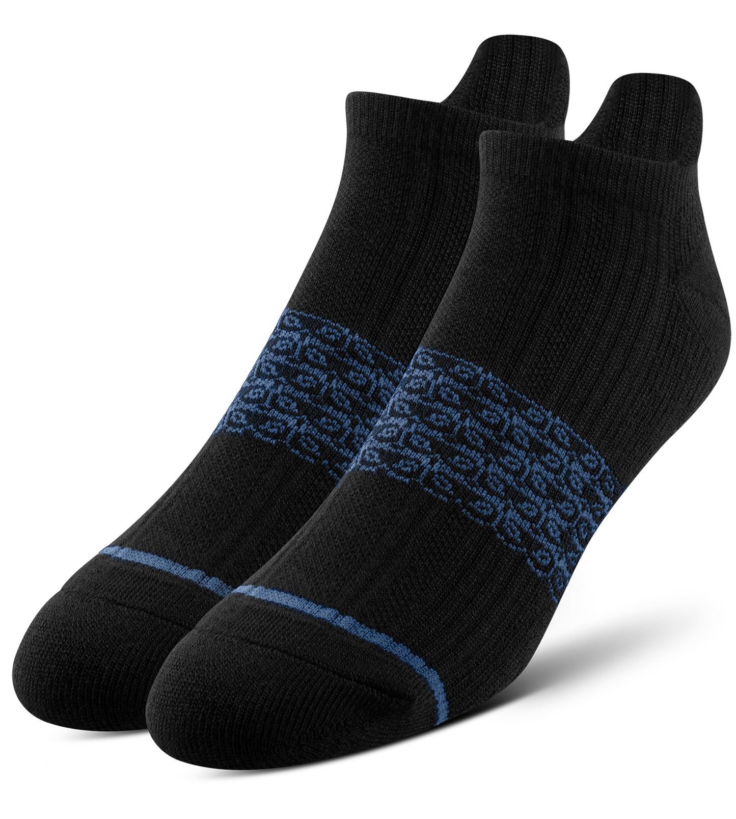 Men’s Cushion Low Cut Socks 6 Pack, black with blue