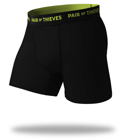 SuperFit Boxer Briefs 2 Pack, solid black with lime logo on waistband