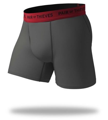 SuperFit Boxer Briefs, grey with black logo on red waistband