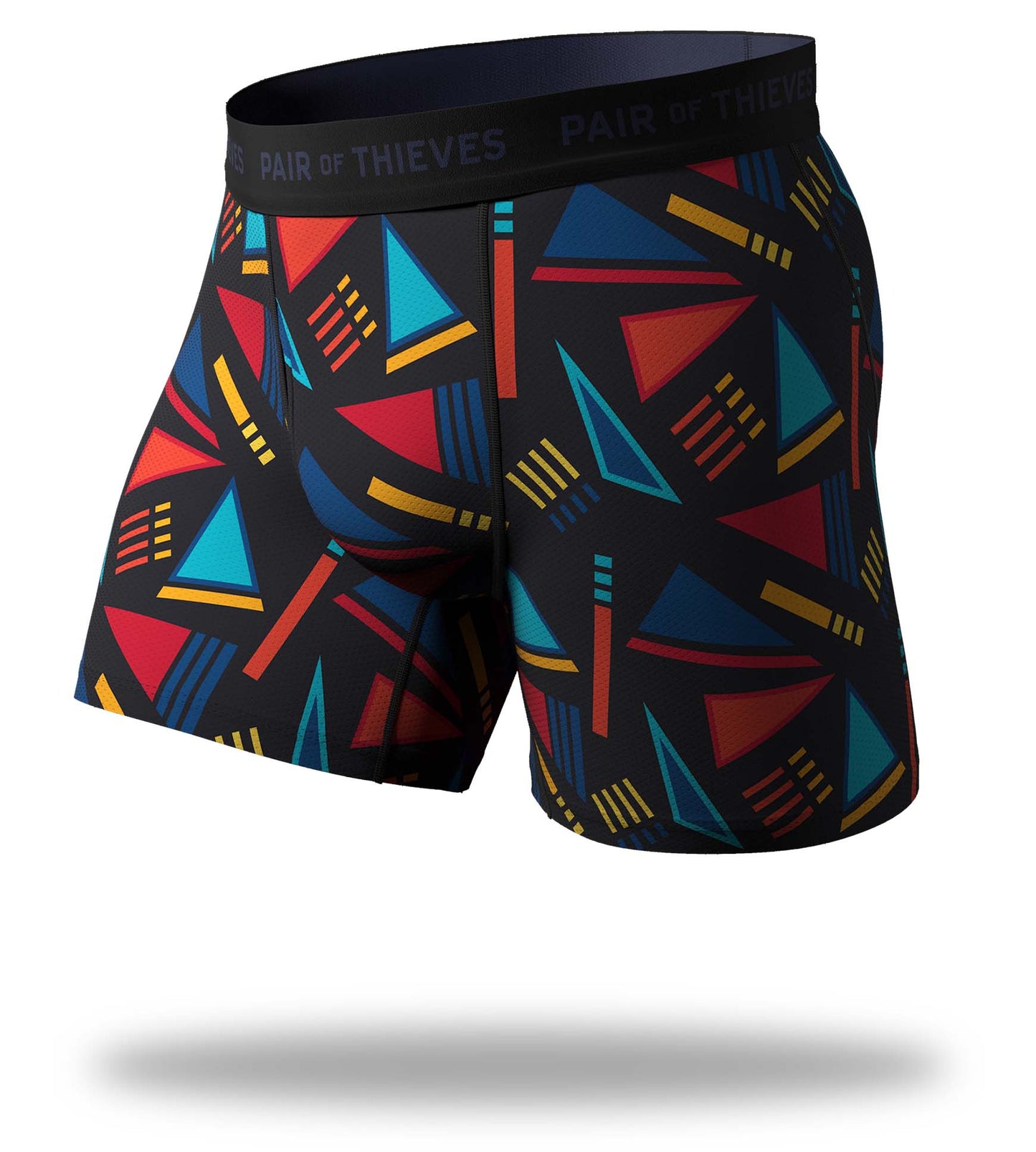 SuperFit Boxer Briefs, red yellow blue and orange geometric pattern