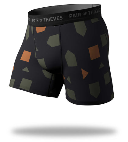 SuperFit Boxer Briefs, green and orange shapes on black