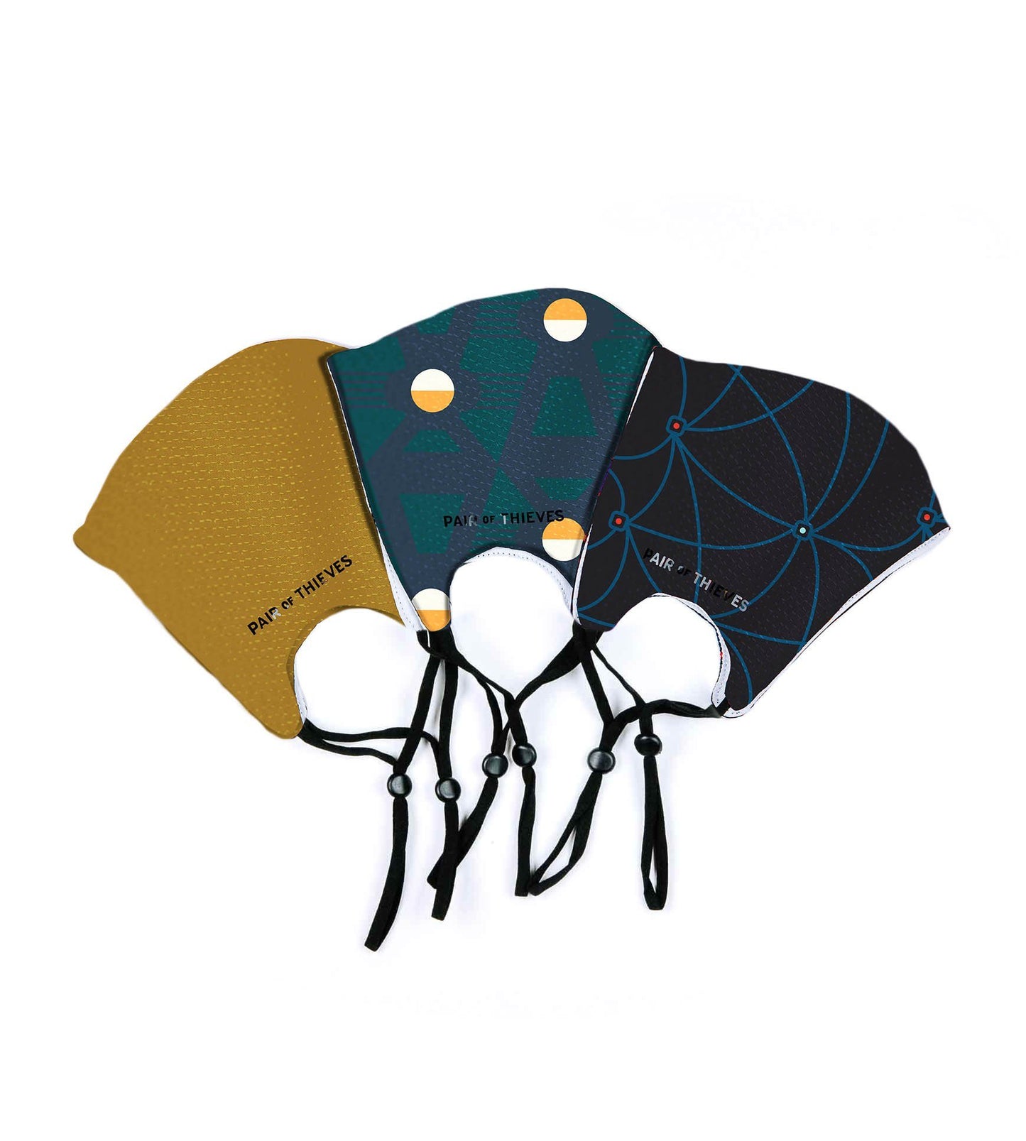Navy/Yellow Reusable Face Masks 3 Pack contains colors Black, Dark goldenrod, Dark slate gray, Silver, Sandy brown, Black, Gray, Lavender, Dark slate gray