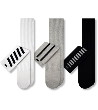 Men’s cushion crew socks 3 pack, white gray and black