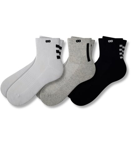 Men’s cushion ankle socks 3 pack, white, gray and black