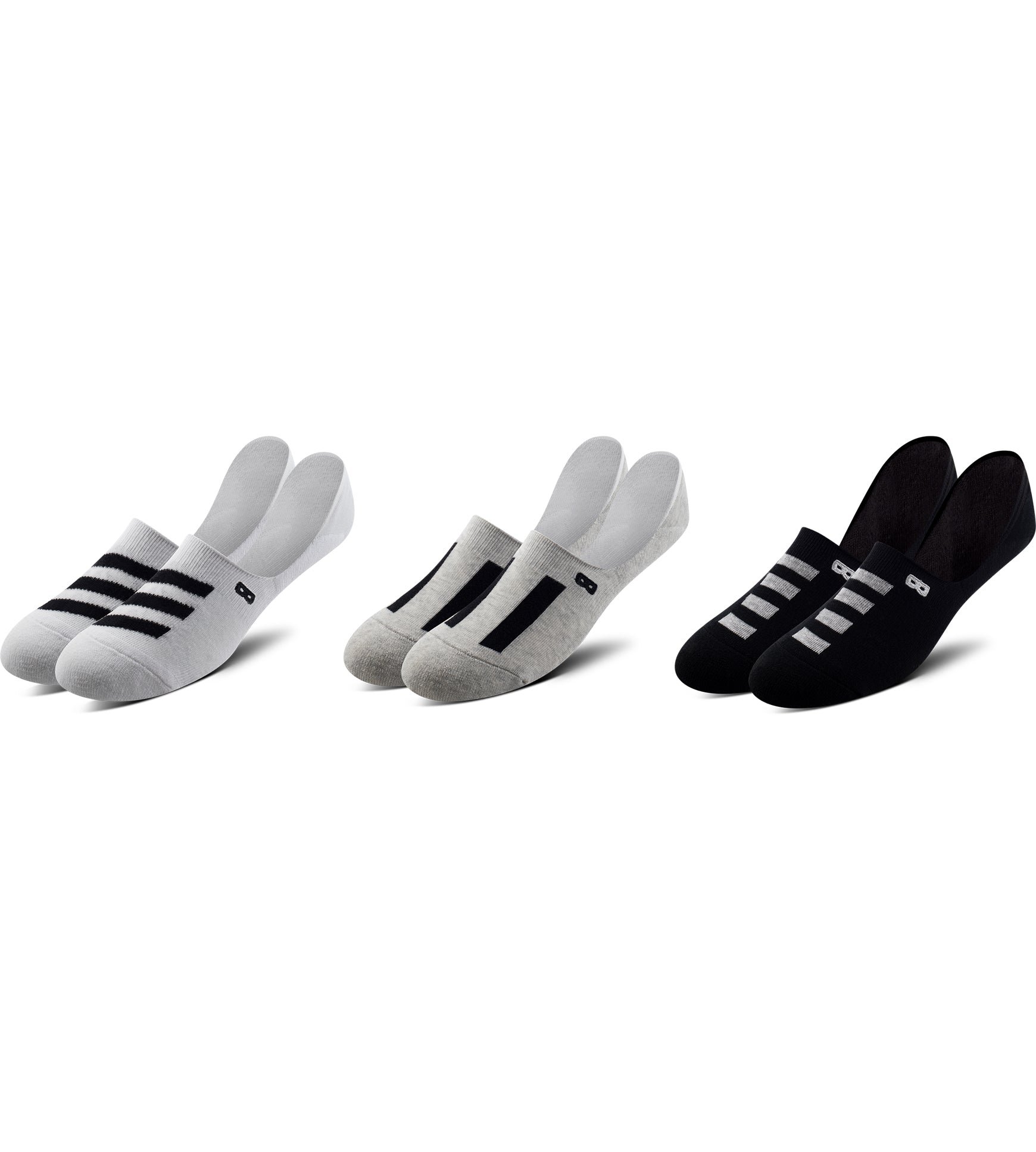 Men’s cushion no show socks 3 pack, white black and gray