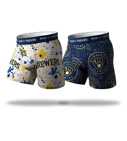 MLB Milwaukee Brewers SuperFit Boxer Brief 2 Pack containing the colors Black, Silver, Dim gray, Gains boro, Goldenrod, Midnight blue, Dark slate gray, Dark olive green, Gray