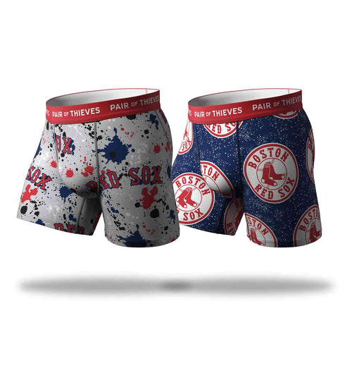 MLB Boston Red Sox SuperFit Boxer Brief 2 Pack containing the colors Dim gray, Silver, Dark slate gray, Brown, Gains boro, Gray, Dark slate gray, Maroon, Black