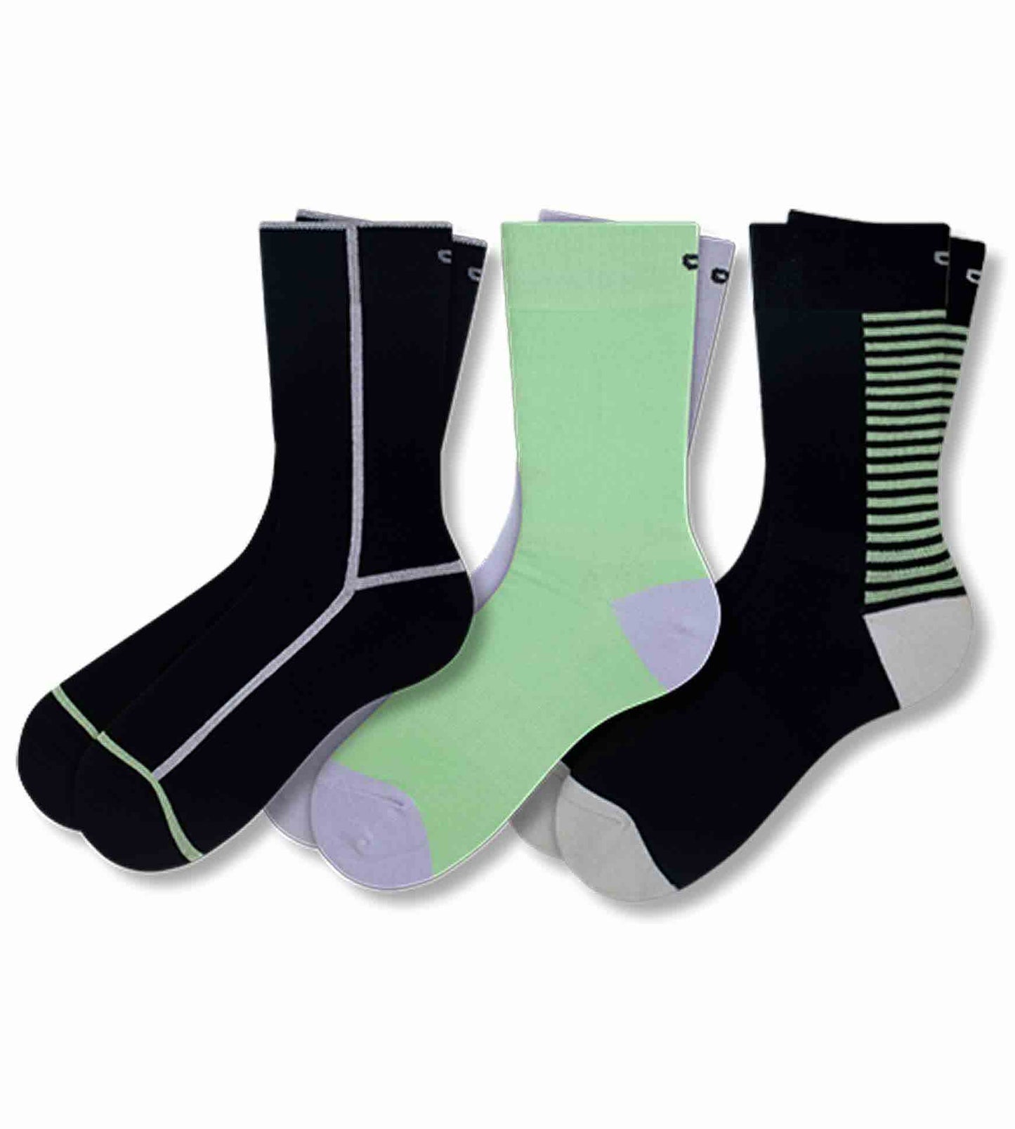Line 'Em Up Crew Socks 3 Pack colors contain: Dark sea green, Snow, Black, Lights late gray, Dark sea green, Dark slate gray, Gains boro, Dim gray, Dark Gray, Silver