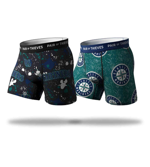 MLB Seattle Mariners SuperFit Boxer Brief 2 Pack containing the colors Black, Lights late gray, Dim gray, Dark slate gray, Gains boro, Dark slate gray, Black, Silver, Dark slate gray