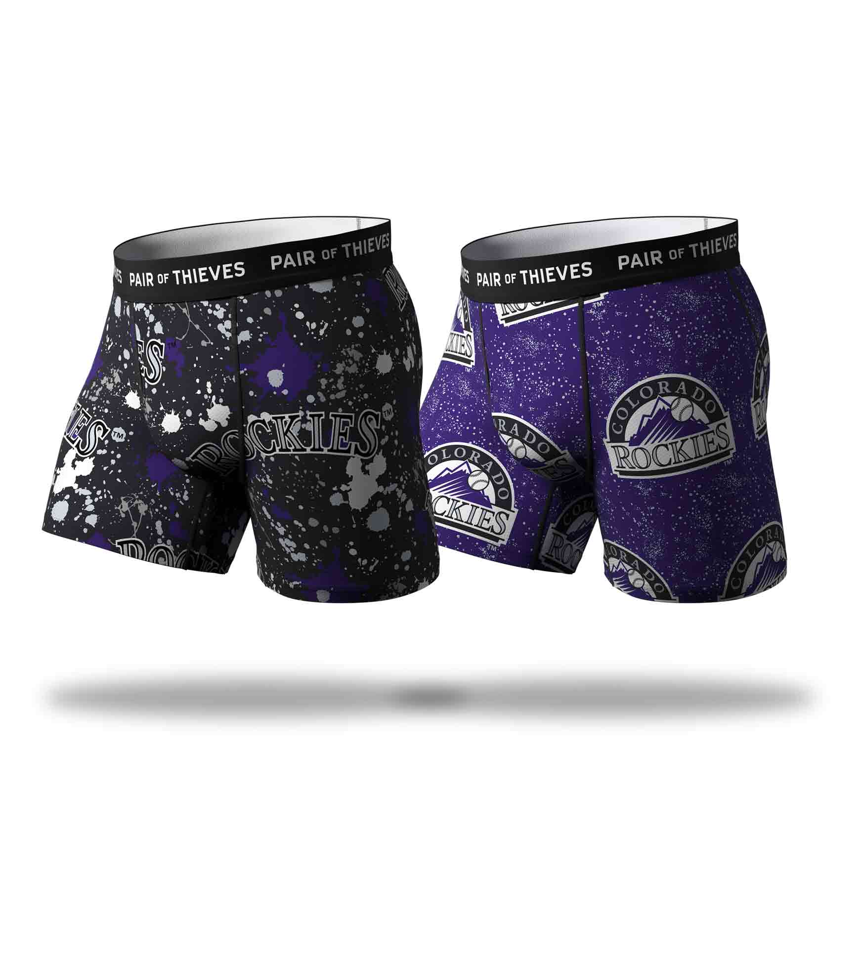 MLB Colorado Rockies SuperFit Boxer Brief 2 Pack containing the colors Black, Gray, Midnight blue, Silver, Dark slate gray, Black, Gains boro, Dim gray, Dark Gray