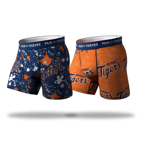 MLB Detroit Tigers SuperFit Boxer Brief 2 Pack containing the colors Dark slate gray, Dim gray, Peru, Black, Silver, Sienna, Gains boro, Gray, Saddle brown