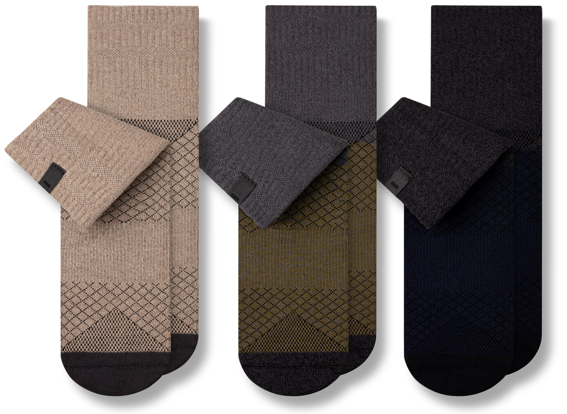 Hustle Cushion Ankle Socks 3 Pack colors contain: Black, Tan, Dark slate gray, Gray, Dim gray, Rosy brown, Black, Dark slate gray, Light Gray