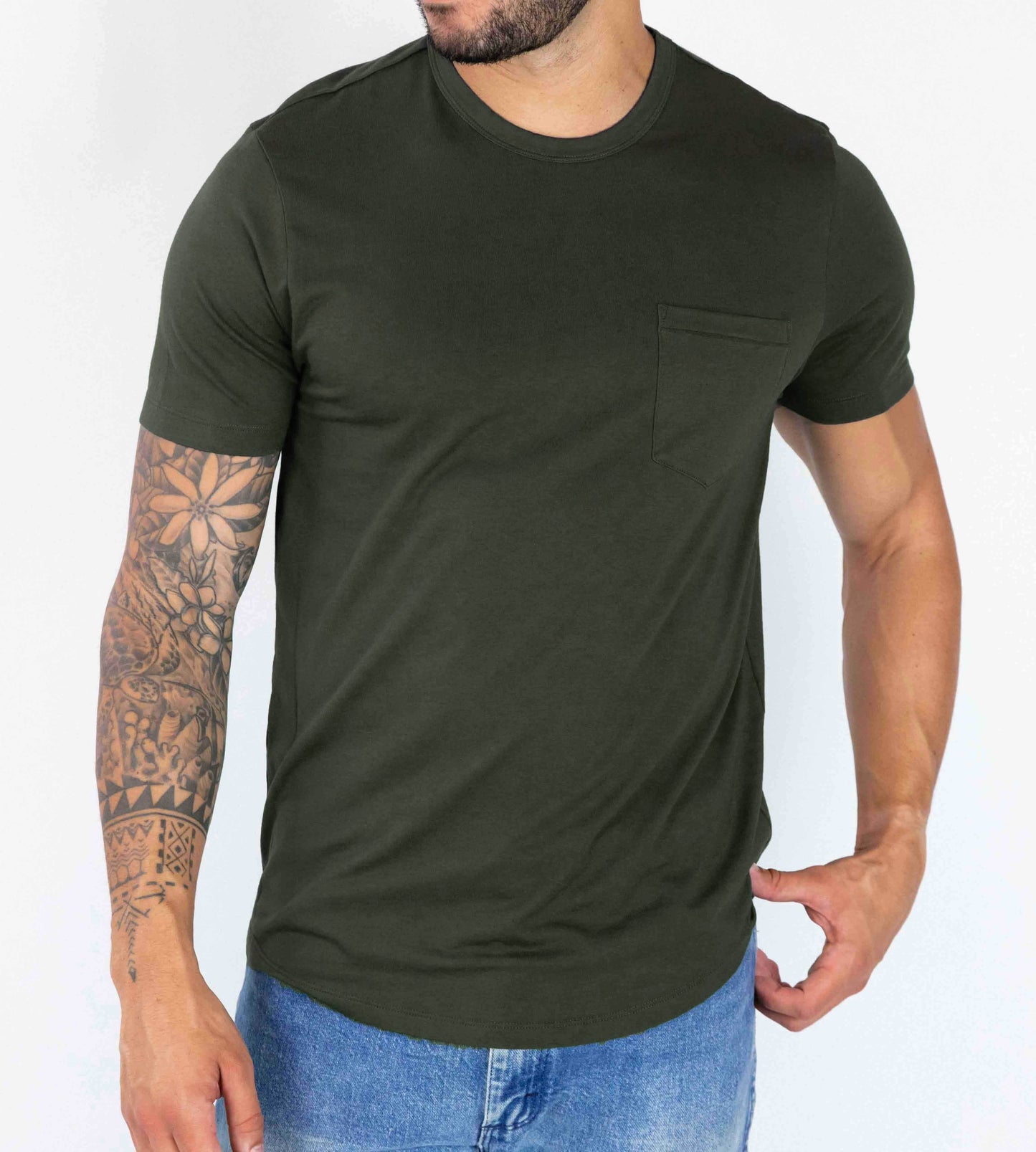 The Classic Cilantro Mega Soft Crew Neck Pocket Tee contains colors Lavender, Dark slate gray, Rosy brown, Steel blue, Cadet blue, Dark slate gray, Dim gray, Dark salmon, Whitesmoke, Dark slate gray