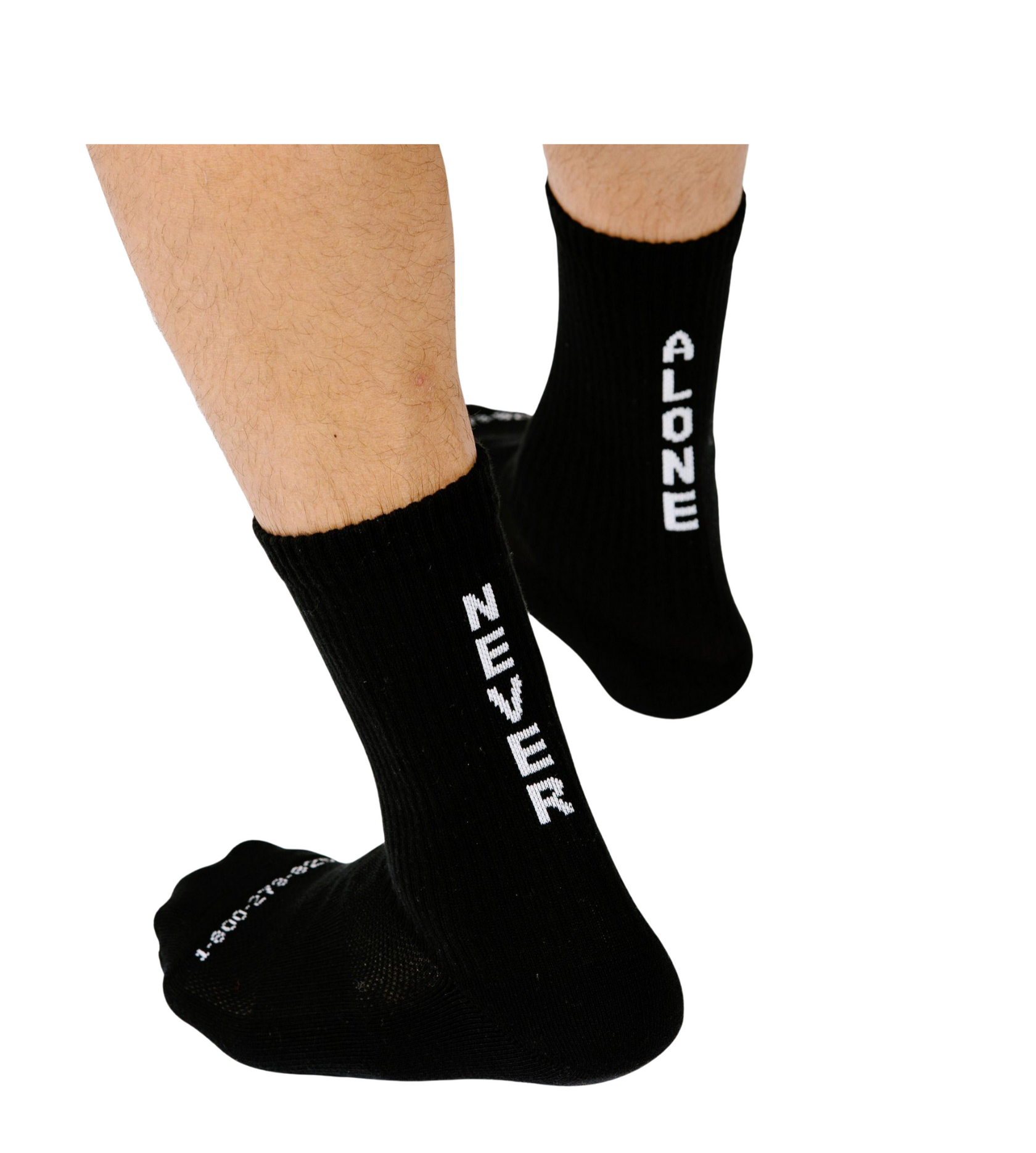 Never Alone In Black Cushion Crew Socks – Pair of Thieves