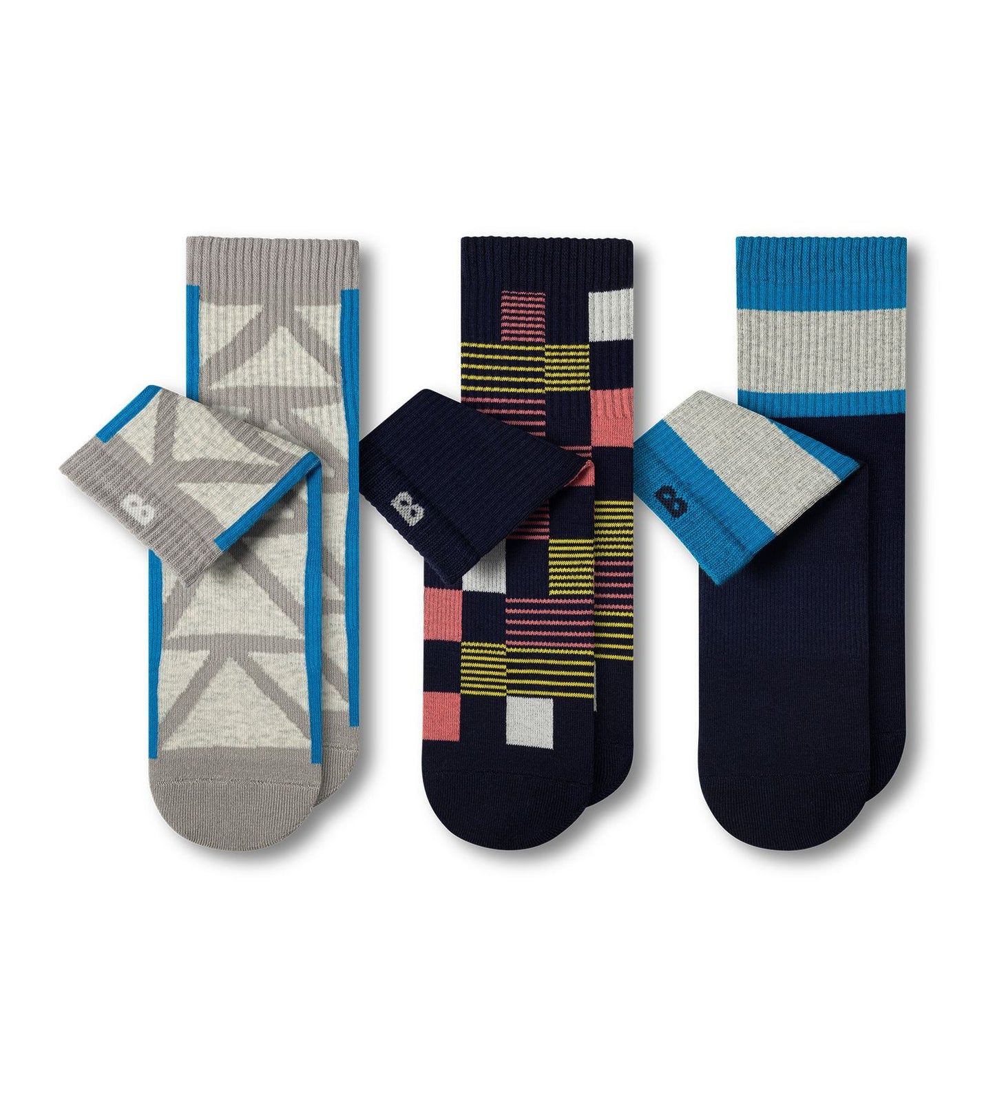 Cushion Ankle Socks patterned, grey and dark navy 
