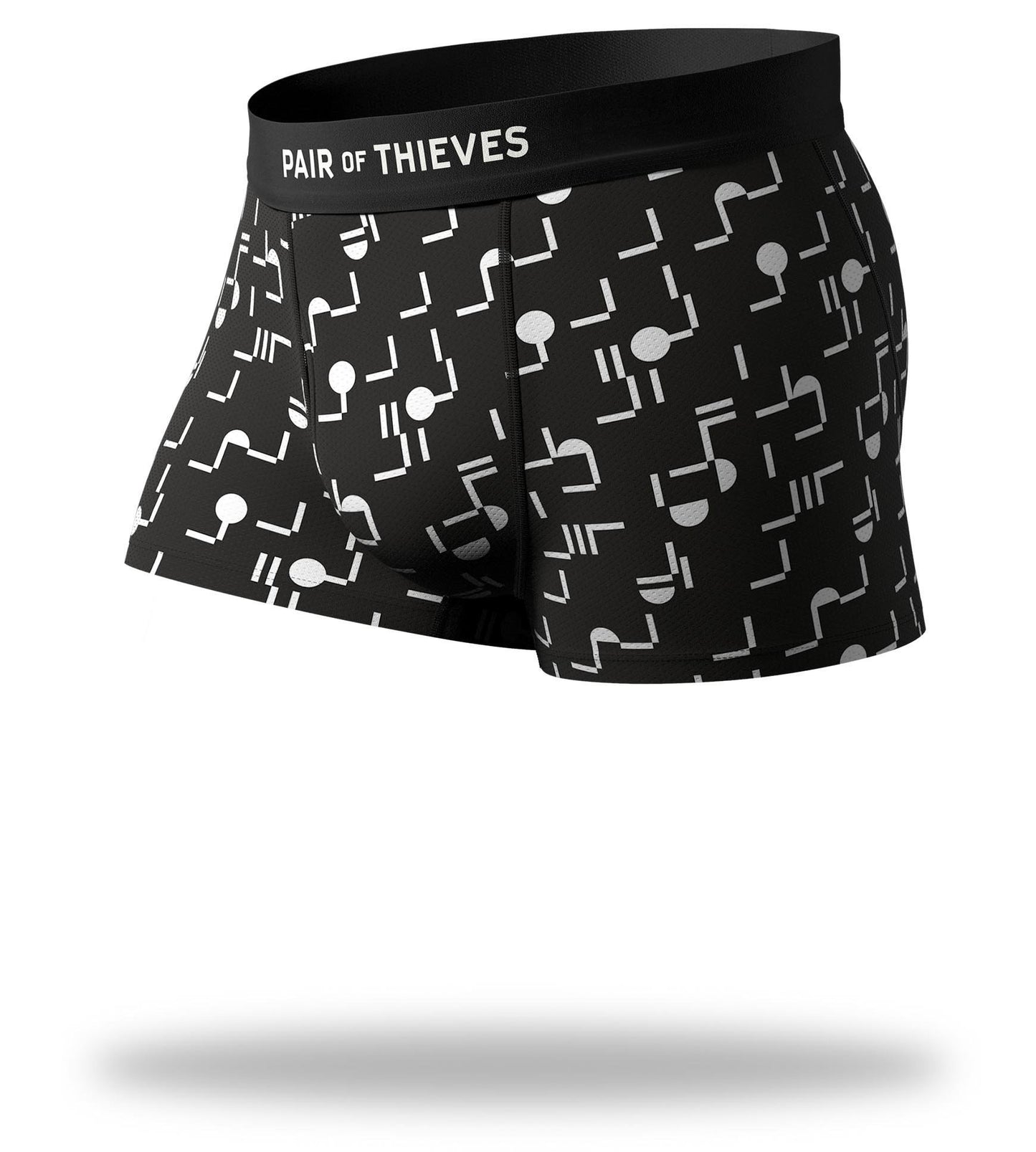 Where Is Everybody Cool Breeze Trunks with black and white design and black waistband