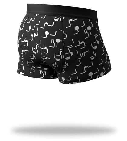Where Is Everybody Cool Breeze Trunks with black and white design and black waistband back