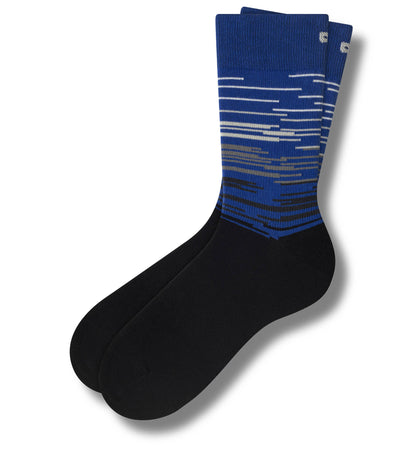 Crew Socks white and grey lines on blue